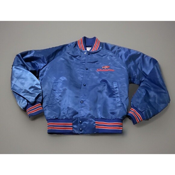 Vintage Chalk Line Studabaker's Atlanta GA Car Blue/Red Satin Jacket Sz Small - Picture 2 of 16